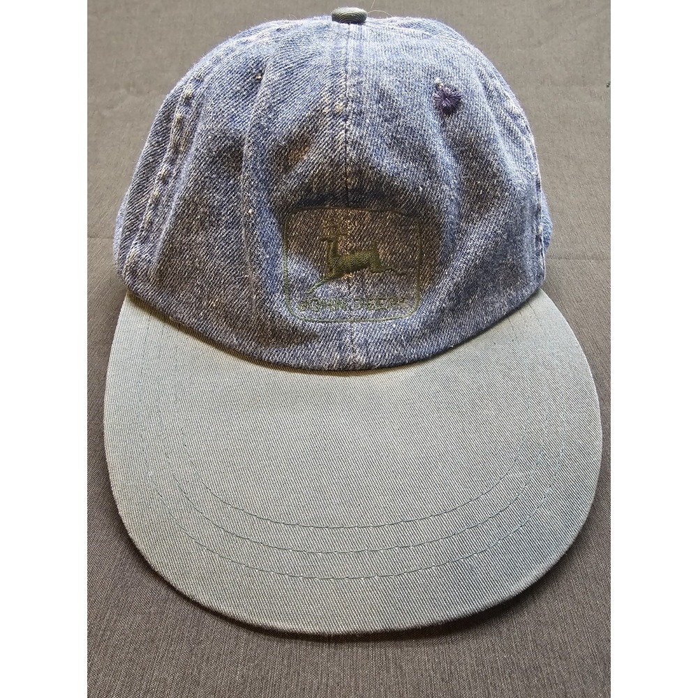 Vintage John Deere Denim Hat Strapback Blue Jean Green